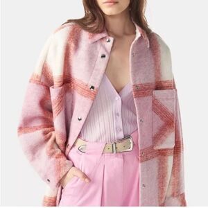 IRO Lemina Check Plaid Oversized Shacket Jacket, Mixed Pink, NWT, Size 34-XS